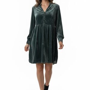 Anthropologie Holding Horses Green Crushed Velvet Tunic Plaid Cuff Detail